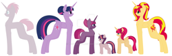 Size: 1600x525 | Tagged: safe, artist:turtlelucy, imported from derpibooru, fizzlepop berrytwist, sunset shimmer, tempest shadow, twilight sparkle, oc, oc:shadow dusk, oc:sparkling sunset, oc:sunlight sparkles, alicorn, my little pony: the movie, anatomically incorrect, base used, death, female, future, incorrect leg anatomy, lesbian, magical lesbian spawn, offspring, parent:sunset shimmer, parent:tempest shadow, parent:twilight sparkle, parents:sunsetsparkle, parents:tempestlight, shipping, simple background, sunsetsparkle, tempestlight, twilight sparkle (alicorn)