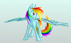 Size: 2044x1236 | Tagged: safe, artist:akweer, imported from derpibooru, rainbow dash, pegasus, pony, colored sketch, female, mare, multicolored hair, solo, spread wings, wings