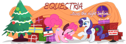Size: 1000x350 | Tagged: safe, imported from derpibooru, pinkie pie, rarity, equestria daily, christmas, christmas tree, holiday, the night before christmas, tree