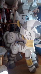 Size: 2592x4608 | Tagged: safe, artist:arniemkii, imported from derpibooru, zecora, horse, inflatable pony, pony, zebra, bootleg, female, hongyi, inflatable, inflatable toy, inflation, irl, mare, my little pony, photo, size difference