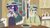 Size: 1272x716 | Tagged: safe, imported from derpibooru, screencap, flash sentry, sci-twi, twilight sparkle, equestria girls, equestria girls series, opening night, clothes, costume, fake beard, flash sentry is not amused, hard hat, helmet, makeup, mining helmet, pot, school play, twilight is not amused, twilight sparkle is not amused, unamused