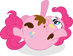 Size: 7872x6000 | Tagged: safe, artist:guillex3, imported from derpibooru, pinkie pie, earth pony, pony, mmmystery on the friendship express, absurd resolution, chubby cheeks, fat, female, mare, messy, on back, pudgy pie, simple background, solo, stuffed, transparent background, vector