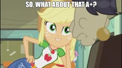 Size: 888x499 | Tagged: safe, edit, edited screencap, imported from derpibooru, screencap, applejack, cranky doodle donkey, sweetie belle, equestria girls, equestria girls series, happily ever after party, happily ever after party: applejack, meme