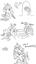 Size: 577x1024 | Tagged: safe, artist:jargon scott, imported from derpibooru, princess cadance, shining armor, pony, comic, derp, dialogue, eating, female, food, glowing horn, gorph, holding a pony, lactose intolerant, magic, majestic as fuck, male, peetzer, pizza, royal princessy duties, shiningcadance, shipping, simple background, straight, telekinesis, that pony sure does love pizza, this will end in diarrhea, this will end in farts, white background