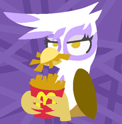 Size: 439x447 | Tagged: safe, artist:threetwotwo32232, imported from derpibooru, gilda, griffon, eating, female, food, french fries, lineless, mcdonald's, solo