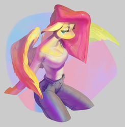 Size: 899x917 | Tagged: safe, artist:stealthnacho, artist:stealthnachos, imported from derpibooru, fluttershy, anthro, breasts, busty fluttershy, female, solo, wings