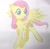 Size: 1243x1221 | Tagged: safe, artist:snail-in-the-soil, imported from derpibooru, fluttershy, pegasus, pony, female, head turn, looking at something, looking away, smiling, solo, spread wings, traditional art, turned head, wings