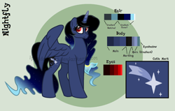 Size: 1700x1084 | Tagged: safe, artist:ipandacakes, imported from derpibooru, oc, oc only, oc:nightfly, alicorn, pony, ethereal mane, female, mare, offspring, parent:king sombra, parent:princess luna, parents:lumbra, reference sheet, solo