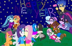 Size: 1112x718 | Tagged: safe, artist:bigpurplemuppet99, imported from derpibooru, button mash, dj pon-3, flash sentry, fluttershy, octavia melody, rarity, rumble, sci-twi, scootaloo, sonata dusk, starlight glimmer, sunset shimmer, sweetie belle, trixie, twilight sparkle, vinyl scratch, pony, equestria girls, equestria girls series, female, flarity, flashlight, happy new year 2018, hug, kiss on the lips, kissing, lesbian, male, new year, rumbloo, sciflash, scratchtavia, shipping, startrix, straight, sunata, sweetiemash