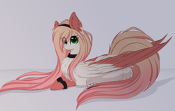 Size: 1024x651 | Tagged: safe, artist:little-sketches, artist:php146, imported from derpibooru, oc, oc only, oc:akarui sakura, pegasus, pony, chest fluff, choker, fluffy, hairband, sitting, wristband