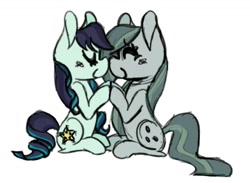 Size: 1593x1167 | Tagged: safe, artist:bubba8608, imported from derpibooru, coloratura, marble pie, earth pony, pony, boop, crack shipping, cute, eyes closed, female, lesbian, marblebetes, marbleratura, marbletura, mare, mutual booping, noseboop, rara, rarabetes, shipping, simple background, white background