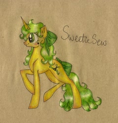 Size: 2203x2299 | Tagged: safe, artist:vetallie, imported from derpibooru, oc, oc only, oc:sweetie sew, pony, unicorn, solo, traditional art