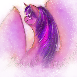 Size: 1000x1000 | Tagged: safe, artist:vetallie, imported from derpibooru, twilight sparkle, alicorn, pony, female, large wings, solo, twilight sparkle (alicorn), wings