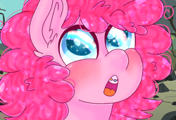 Size: 800x544 | Tagged: safe, artist:jesterfestivle, imported from derpibooru, pinkie pie, pony, the cutie mark chronicles, and that's how equestria was made, blushing, braces, bust, cute, diapinkes, ear fluff, female, filly, filly pinkie pie, looking up, open mouth, rainbow, scene interpretation, solo, starry eyes, wingding eyes, younger