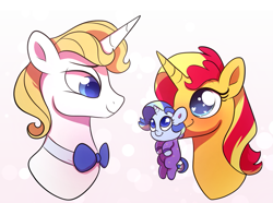 Size: 947x706 | Tagged: safe, artist:carouselunique, artist:honeycrisp-tales, artist:little-tweenframes, deleted from derpibooru, imported from derpibooru, prince blueblood, sunset shimmer, oc, oc:sparkling sapphire, pony, unicorn, series:sciset diary, baby, baby pony, collaboration, equestria girls ponified, female, magical lesbian spawn, male, mare, offspring, parent:sci-twi, parent:sunset shimmer, parents:scitwishimmer, ponified, smiling, stallion