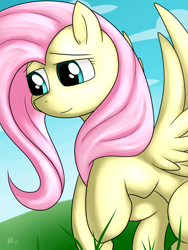 Size: 1024x1365 | Tagged: safe, artist:heart-of-a-dragoness, imported from derpibooru, fluttershy, pegasus, pony, female, mare, smiling, solo, spread wings, wings