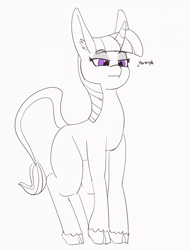 Size: 1280x1692 | Tagged: safe, artist:pabbley, imported from derpibooru, twilight sparkle, elf, 30 minute art challenge, cloven hooves, elf ears, female, leonine tail, partial color, solo