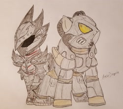 Size: 2993x2660 | Tagged: safe, artist:lucky dragon, imported from derpibooru, pegasus, pony, fallout equestria, armor, daedric armor, enclave, enclave armor, fallout, generic pony, grand pegasus enclave, power armor, remnant power armor, skyrim, the elder scrolls, traditional art, x-01 power armor