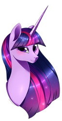 Size: 718x1407 | Tagged: safe, artist:beanbunn, imported from derpibooru, twilight sparkle, alicorn, blushing, bust, female, long horn, older, simple background, smiling, solo, transparent background, twilight sparkle (alicorn)