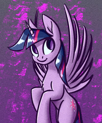 Size: 942x1134 | Tagged: safe, artist:akweer, imported from derpibooru, twilight sparkle, alicorn, pony, chest fluff, female, looking at you, mare, smiling, solo, spread wings, twilight sparkle (alicorn), wings