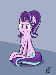 Size: 600x800 | Tagged: safe, artist:nesdoesart, imported from derpibooru, starlight glimmer, pony, unicorn, blushing, chest fluff, female, mare, puffy cheeks, scrunchy face, sitting, solo