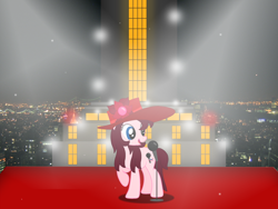 Size: 2708x2036 | Tagged: safe, artist:thunder-artist, deleted from derpibooru, imported from derpibooru, pony, city, crossover, female, mare, microphone, pauline, ponified, singing, stage, super mario bros., super mario odyssey