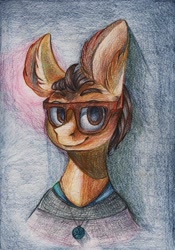 Size: 800x1146 | Tagged: safe, artist:rinioshi, imported from derpibooru, oc, oc only, pony, bust, clothes, ear fluff, glasses, male, portrait, smiling, solo, stallion, traditional art