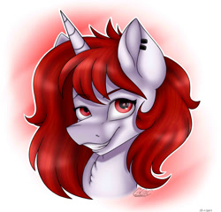 Size: 1246x1194 | Tagged: safe, artist:ggchristian, imported from derpibooru, oc, oc only, oc:ruby, pony, unicorn, bust, female, mare, portrait, solo