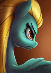 Size: 1240x1754 | Tagged: dead source, safe, artist:jeki, imported from derpibooru, lightning dust, pegasus, pony, bust, female, mare, scowl, solo
