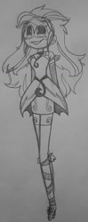 Size: 456x1156 | Tagged: safe, artist:visedevergreen, imported from derpibooru, gaea everfree, gloriosa daisy, equestria girls, legend of everfree, clothes, female, freckles, grayscale, monochrome, no nose, smiling, solo, traditional art