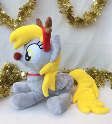 Size: 661x734 | Tagged: safe, artist:lilmoon, imported from derpibooru, derpy hooves, antlers, christmas, cute, derpabetes, holiday, irl, jingle bells, photo, plushie, red nose, reindeer antlers, rudolph the red nosed reindeer, solo, weapons-grade cute