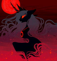 Size: 580x620 | Tagged: safe, artist:creeate97, imported from derpibooru, princess luna, alicorn, pony, blood moon, female, full moon, glowing eyes, mare, moon, partial color, solo