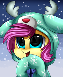 Size: 1446x1764 | Tagged: safe, artist:pridark, imported from derpibooru, oc, oc only, pony, antlers, baby, baby pony, clothes, commission, cute, not fluttershy, ocbetes, open mouth, pajamas, reindeer antlers, smiling, solo