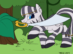 Size: 2246x1668 | Tagged: safe, artist:gyrotech, artist:nanook123, color edit, edit, imported from derpibooru, oc, oc only, oc:ruzeth, zebra, colored, male, mouth hold, solo, stallion, traditional art, zebra oc