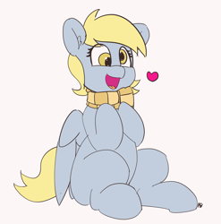 Size: 4227x4284 | Tagged: safe, artist:pabbley, imported from derpibooru, derpy hooves, pony, 30 minute art challenge, absurd resolution, clothes, cute, derpabetes, ear fluff, female, heart, mare, open mouth, scarf, simple background, sitting, smiling, solo, white background