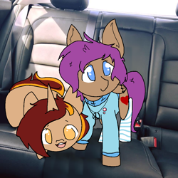 Size: 960x960 | Tagged: safe, artist:nootaz, imported from derpibooru, oc, oc only, oc:honey fall, oc:hotshot, pony, car, irl, photo, ponies in real life, seatbelt