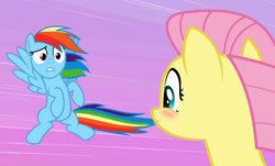 Size: 1060x642 | Tagged: safe, edit, edited screencap, imported from derpibooru, screencap, fluttershy, rainbow dash, blushing, eyes on the prize, female, flutterdash, lesbian, shipping