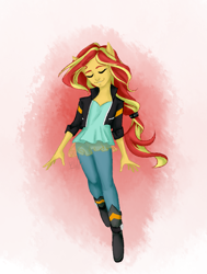 Size: 1835x2424 | Tagged: safe, artist:bunnyartblog, imported from derpibooru, sunset shimmer, equestria girls, eyes closed, female, smiling, solo