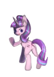 Size: 844x1200 | Tagged: safe, artist:ikirunosindo, imported from derpibooru, starlight glimmer, pony, unicorn, equal cutie mark, female, mare, simple background, solo, traditional art, waving