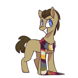 Size: 1000x1000 | Tagged: safe, artist:iaman00dle, imported from derpibooru, doctor whooves, time turner, earth pony, pony, blank flank, clothes, male, missing cutie mark, scarf, simple background, smiling, solo, stallion, transparent background