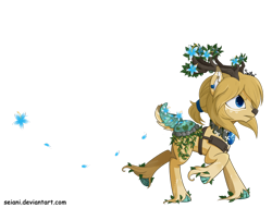 Size: 800x611 | Tagged: safe, artist:seiani, imported from derpibooru, oc, oc only, oc:rinku, deer pony, original species, pond pony, cloven hooves, fawn pond, flower, male, simple background, solo, transparent background