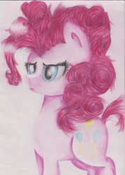 Size: 670x942 | Tagged: safe, artist:rinioshi, imported from derpibooru, pinkie pie, earth pony, pony, female, mare, sad, solo, traditional art