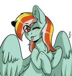 Size: 1850x1950 | Tagged: safe, artist:serodart, imported from derpibooru, oc, oc only, pegasus, pony, female, mare, one eye closed, simple background, solo, tongue out, transparent background, wink