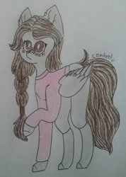 Size: 548x768 | Tagged: safe, artist:cactus-control, imported from derpibooru, oc, oc only, pegasus, pony, clothes, freckles, shirt, simple background, socks, traditional art, white background