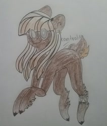 Size: 651x768 | Tagged: safe, artist:cactus-control, imported from derpibooru, oc, oc only, deer pony, original species, female, fluffy, freckles, looking at you, simple background, smiling, solo, traditional art