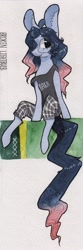 Size: 800x2416 | Tagged: safe, artist:rinioshi, imported from derpibooru, oc, oc only, earth pony, pony, semi-anthro, clothes, female, hair over one eye, mare, plaid, solo, traditional art