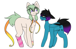 Size: 2221x1440 | Tagged: safe, artist:despotshy, imported from derpibooru, oc, oc only, oc:despy, oc:noodle, earth pony, pegasus, pony, clothes, colored wings, female, mare, multicolored wings, simple background, socks, striped socks, transparent background