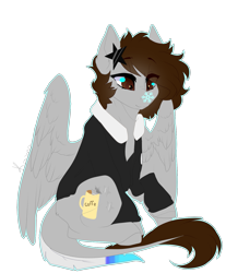 Size: 1311x1586 | Tagged: safe, artist:skimea, imported from derpibooru, oc, oc only, oc:coffee stars, pegasus, pony, clothes, female, jacket, mare, simple background, sitting, snow, snowflake, solo, transparent background