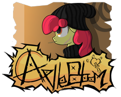 Size: 1150x920 | Tagged: safe, artist:hc0, imported from derpibooru, apple bloom, earth pony, pony, beanie, female, filly, foal, graffiti, hat, scar, simple background, solo, toothpick, transparent background