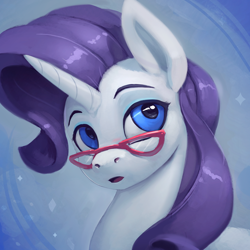 Size: 800x801 | Tagged: safe, artist:rodrigues404, imported from derpibooru, rarity, pony, unicorn, bust, female, glasses, mare, open mouth, solo